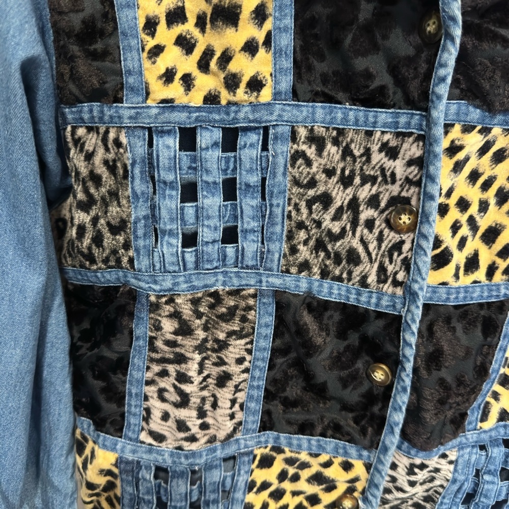 Patchwork Animal Print Jean Schacket - image 2